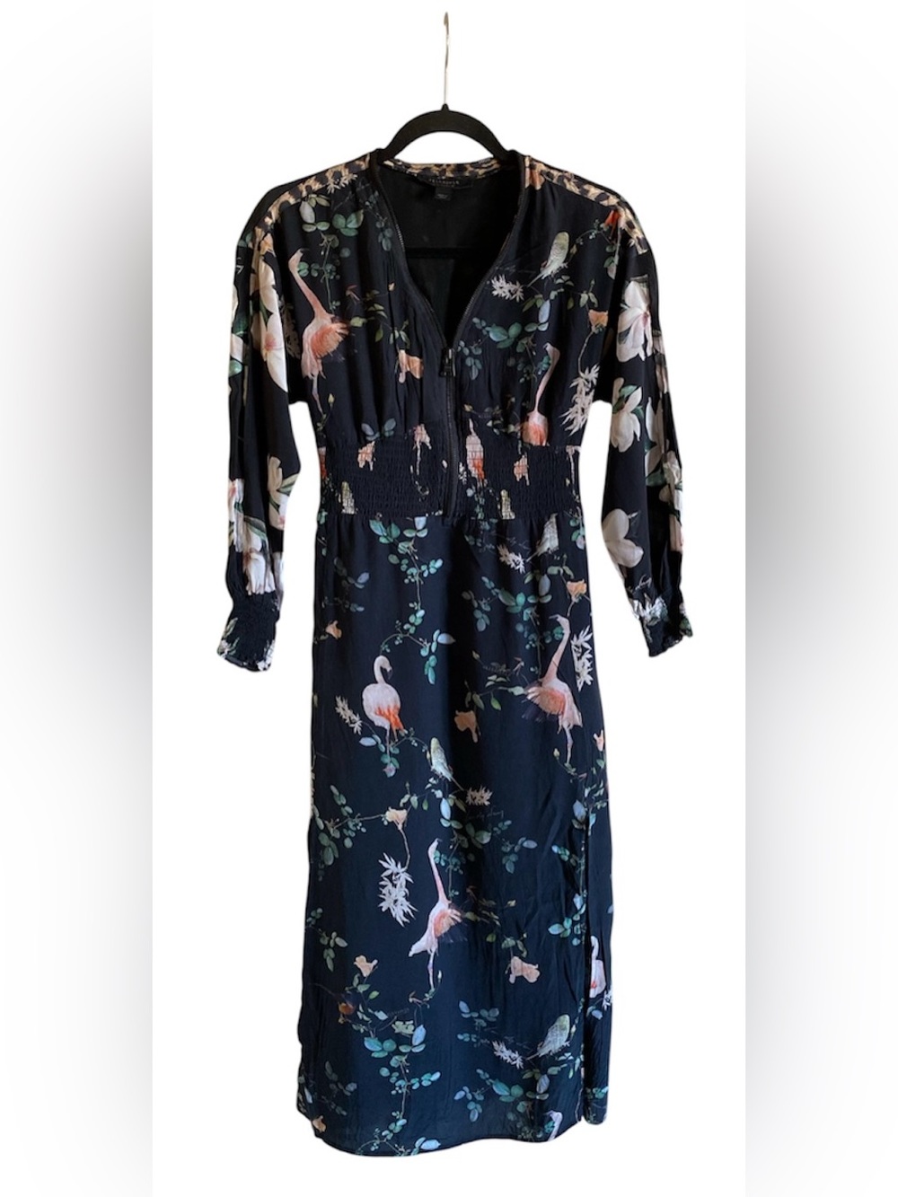 Women’s ALL SAINTS Nia Fabia Floral Long Sleeve Quarter Zip Dress 0 EU 32 Black